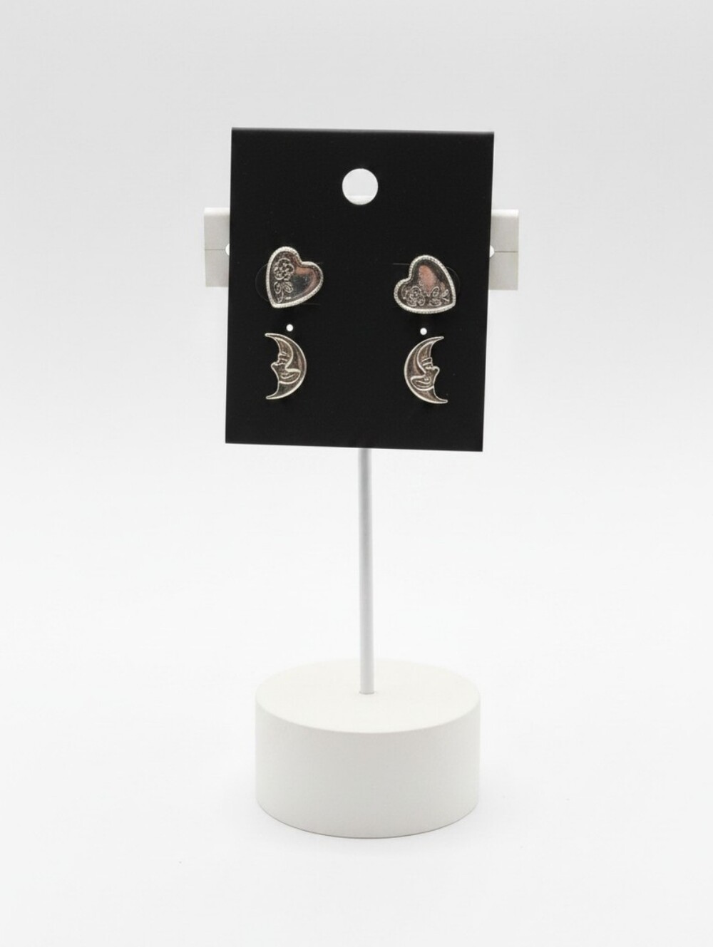 Dainty Silver Heart and Crescent Moon Earrings